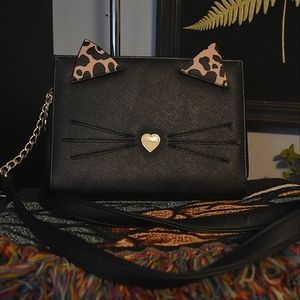 Betsey Johnson Cat Chain Crossbody Wallet Faux Leather